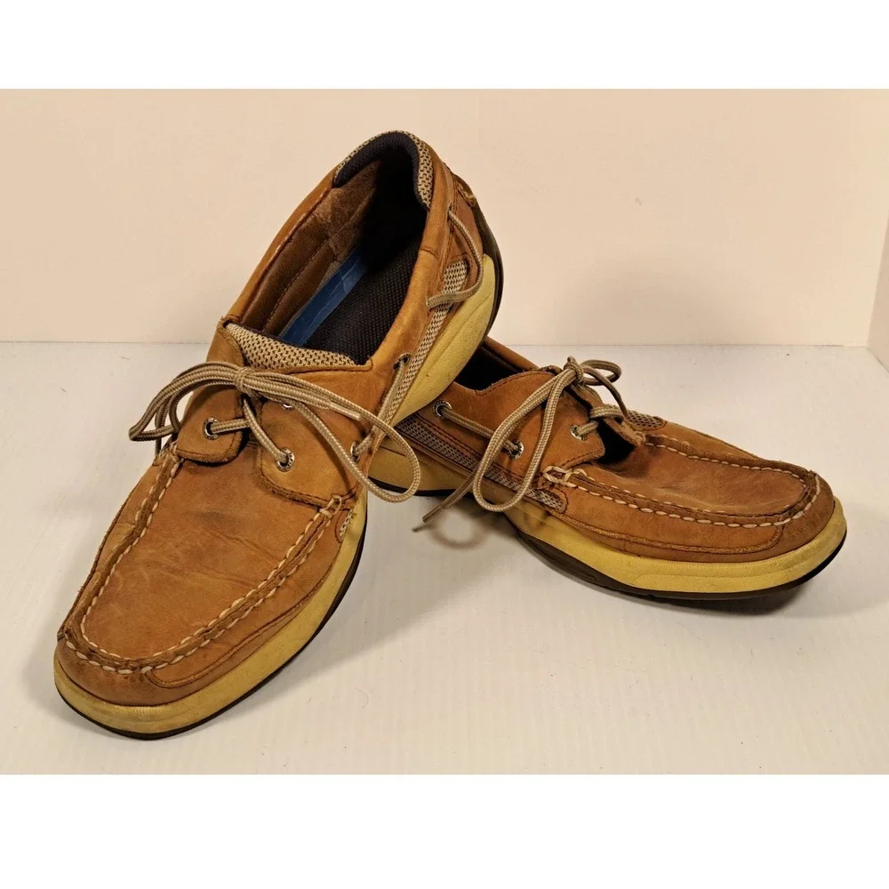 Sperry Top-Sider Mens Billfish Tan Leather Mesh Boat Shoes 12M 0777347